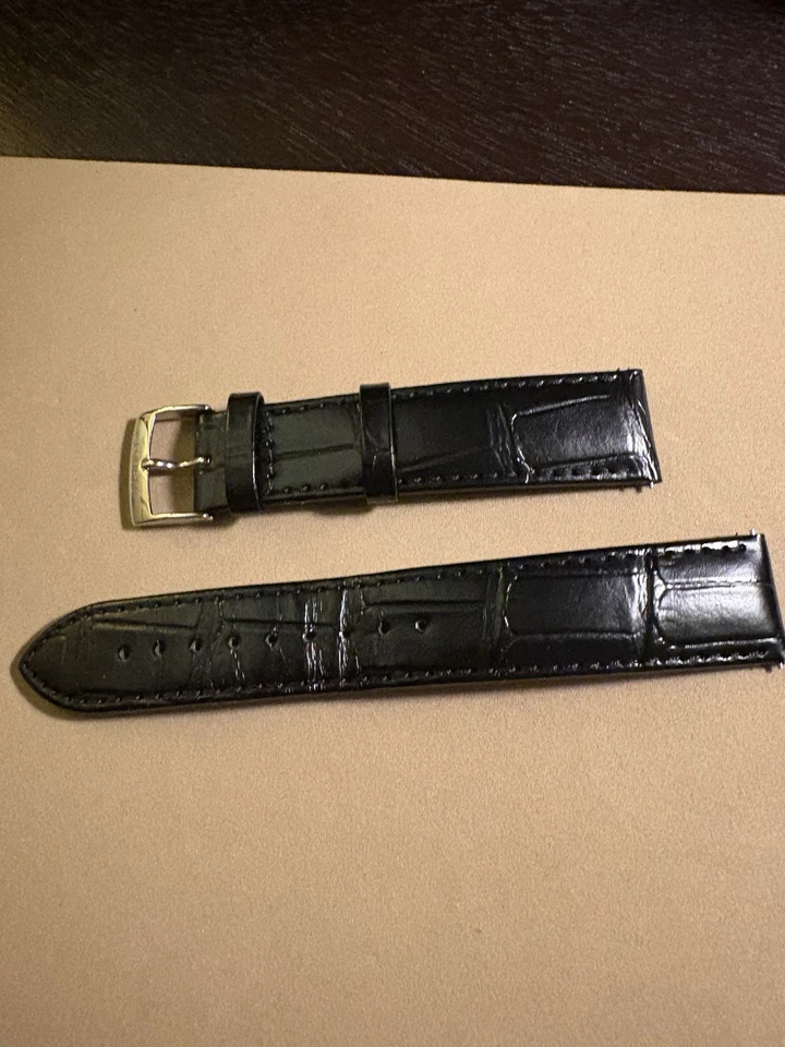 Correa de reloj Tissot de cuero negro de 20 mm (cuero coco-repujado) para hombre Foto 1 de 2