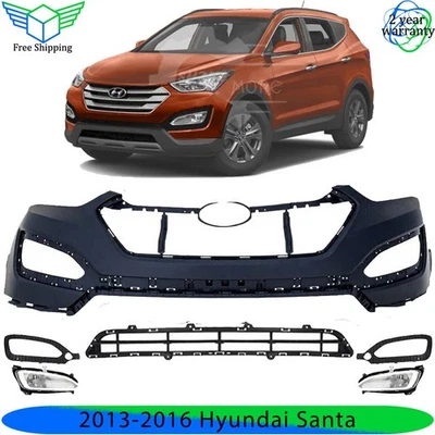 Front Bumper Cover Fascia & Lower Grille Kit For 2013-2016 Hyundai Santa Foto 1 de 4