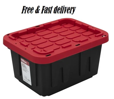 Cubo de almacenamiento pequeño Hyper Tough, almacenamiento de plástico de 5 galones negro y rojo Foto 1 de 4