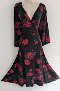 💜 YOURS SIZE 18 Beautiful Ladies Black Floral Jersey Dress Ref E - Picture 1 of 8