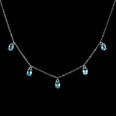 Collar de plata de ley 925 ovalado apatita 6x4 mm joyas de piedras preciosas 16 pulgadas Foto 1 de 4