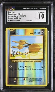 CGC 10 GEM MINT Pokemon TCG 2016 XY Evolutions #69/108 Doduo Reverse Holo - Picture 1 of 2