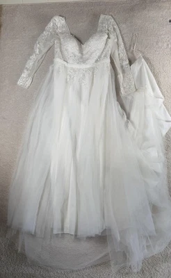 Vestido de novia David's para mujer 12 blanco encaje tul manga larga WG3831 Foto 1 de 4