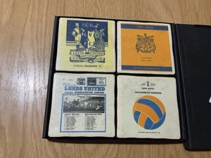 Leeds United 4 Coasters Ceramic Tiles By Quality Cargo Cork Backed, Boxed - Picture 1 of 7