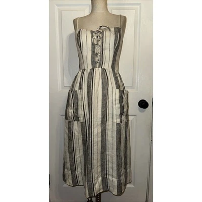 Reformation Ellen Linen Vertical Stripe Dress Cream Size 2 Midi - Image 1 of 4