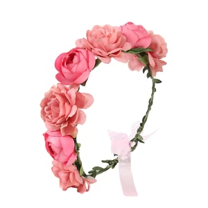Adjustable Rose Flower Crown for Women Girls Headbands Romantic Hair Wreath Halo - Picture 1 of 7