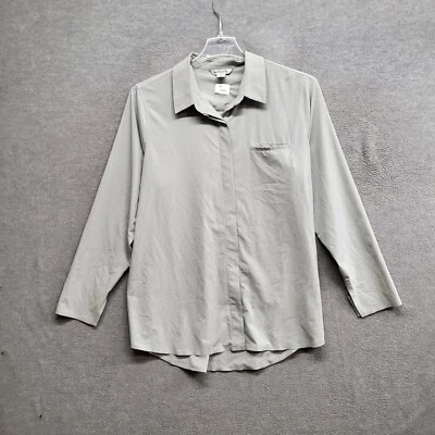 Top Athleta Mujer XL Gris Rayas Bolsillo Abotonado Manga Larga Poliéster LEER Foto 1 de 4