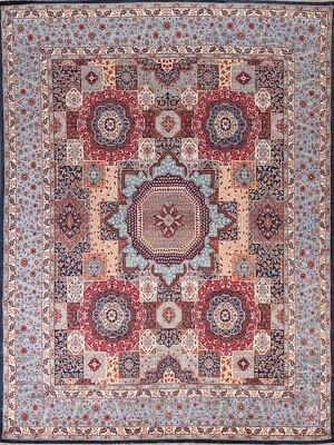 Geometric Hand-knotted Khotan Oriental Area Rug Wool Dining Room 8'x10' Carpet - Image 1 of 4