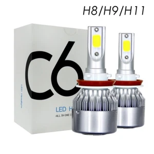 1Pair C6 Cob LED Fog Lamp H8 H9 H11 6000K 36W HID LED Headlight Bulbs Light Kits - Picture 1 of 8