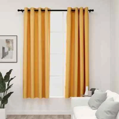 Linen-Look Blackout Curtains with Grommets 2pcs Yellow 140x175cm vidaXL - Image 1 of 4