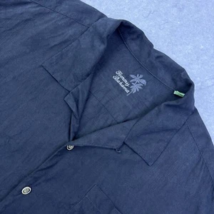 Tommy Bahama Tropic Isles Black 100% Silk Camp Shirt Mens XXL Button Up Palm - Picture 1 of 10
