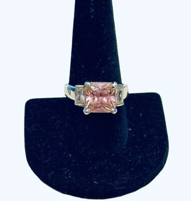 Lia Sophia “Hollywood” Pink Cubic Zirconia Center Stone Silver Tone Ring Size 10 - Image 1 of 4