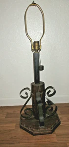 Vintage~Wood Base & Curved Wrought Iron Table Lamp~31.0" Tall ~NO LAMP SHADE - Picture 1 of 12
