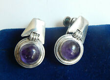 Fred Davis Vintage Mexico Amethyst Cab Sterling Silver Screw Back Earrings