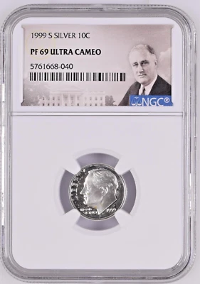 1999-S Silver 10c Roosevelt Head Dime PF69UC NGC # 5761668-040 + Bonus - Image 1 of 2