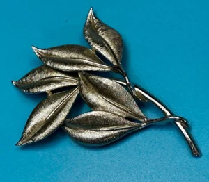 HUGE Olive Leaf Branch Silver Tone Vintage Brooch Pin Signed by Emmons  - Picture 1 of 16