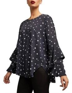 WITCHERY Star Ruffle Long Sleeve Print Blouse SIZE 8 top - Picture 1 of 6
