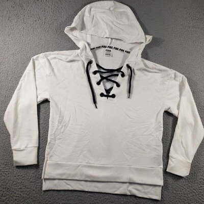 Victoria's Secret Rosa Sudadera con Capucha Para Mujer XS Extra Pequeña Blanca Pullover Sudadera Foto 1 de 4