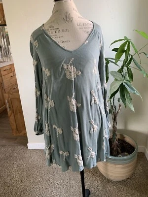 Vestido FREE PEOPLE Emma's Bordado Mujer M Verde Corte Espalda Boho Foto 1 de 4