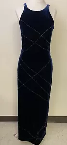 Linda Bernell Navy Velvet Vtg Y2K Formal Maxi Dress Sz 9/10 Whimsigoth 90s Prom - Picture 1 of 14