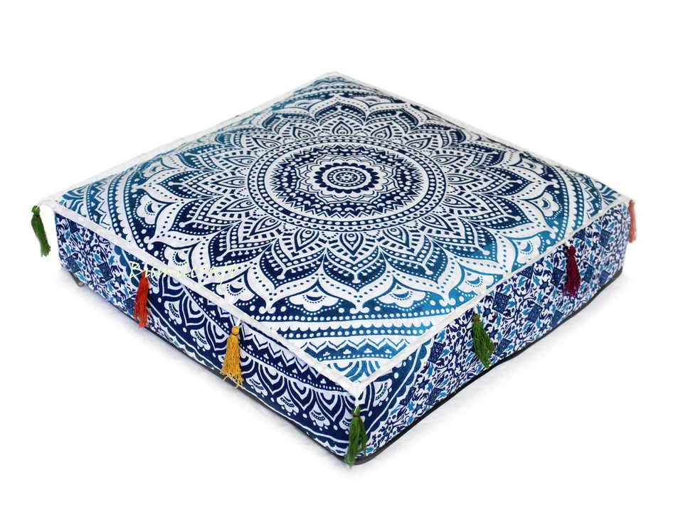 18X18X5" Square Mandala Cushion Cover Floor Pillow Cover Unfilled Zafu Pillow D5 - Image 1 of 4