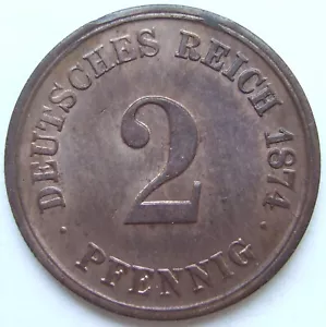 Coin German Reich Empire 2 Pfennig 1874 G IN The - Picture 1 of 4