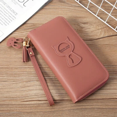 Cartera Larga para Mujer Portatarjetas de Crédito Cuero Bloqueo RFID Cremallera Bolsillo Cartera Foto 1 de 4