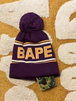 NUEVO Bape Pom Pom gorro de nieve tejido púrpura amarillo Lakers auténtico Foto 1 de 2