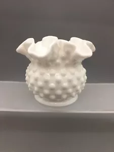 Vintage Fenton Hobnail Milk Glass Ruffled Edge Small Vase - Picture 1 of 3