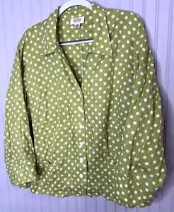 Talbots Women JACKET 24W Green White Polka Dotted Whimsey 100% Linen Designer - Picture 1 of 12
