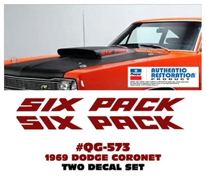 GE-QG-573 1969 DODGE CORONET - SUPER BEE SIX PACK GLASS HOOD SCOOP DECAL SET - Picture 1 of 2