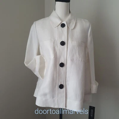 Jaqueta Swing Lafayette 148 Feminina Mescla de Linho Branco Tamanho 4 Nova Com Etiqueta $398 E. Wilkerson - Imagem 1 de 4