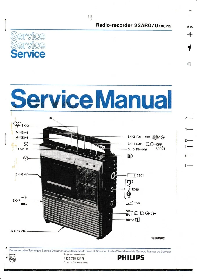 Servizio Manuale di Istruzioni per Philips 22 Ar 070 - Immagine 1 di 1