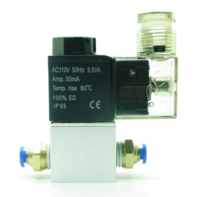 Pneumatic Air Solenoid Valve AC110V NC + 4mm Fittings 2 Way 2 Position 2V025-08 - Image 1 of 4