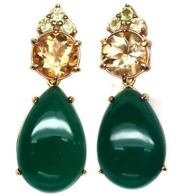 14 X 20 Mm. Grüne Achat, Citrin & Peridot Ohrringe Silber 925 Sterling - Bild 1 von 4