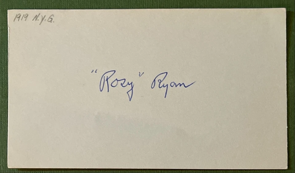 ROSY RYAN AUTOGRAPHED INDEX CARD TEAMMATE OF BABE RUTH ON 1928 NEW YORK YANKEES - Image 1 of 1