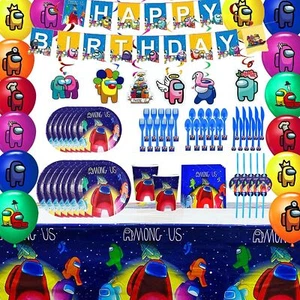 Among Us Birthday Party Decorations Tableware Set Banner Flag Hat Napkin Supply - Picture 1 of 29