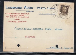 Cartolina Commerciale Prato Lombardi Adon Materie Prime Lanifici Cartiere KY1214 - Picture 1 of 1