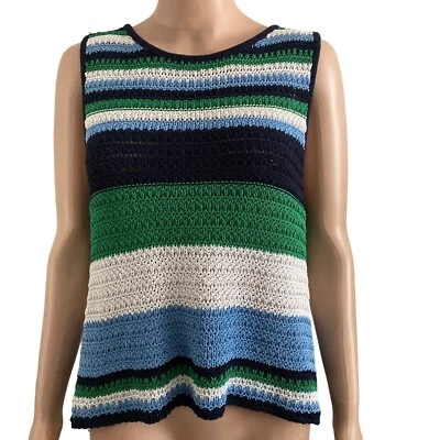 New York & Co Sweater Womens Medium Multicolored Striped Crochet - Image 1 of 4