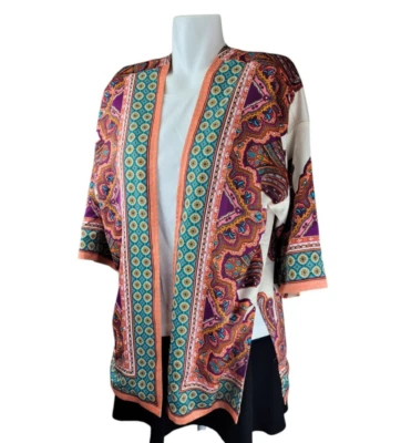 Chico's Reversible Kimono Jacket Womens L Paisley Elephant Relaxed Boho Lounge - Image 1 of 4