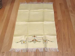 Toalla antigua de 30" con flecos bordados de lino amarillo limón para invitados de baño sin usar - Imagen 1 de 6