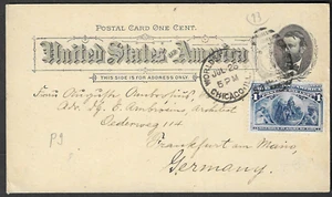 World's Fair Sta., 1893 postcard of Manufacturers & Liberal Arts to Germany - Picture 1 of 3