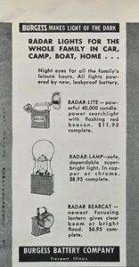 Luces de radar Burgess Battery Co Freeport IL para barco coche anuncio impreso vintage 1957 - Imagen 1 de 4
