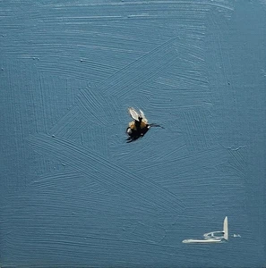 BUMBLE BEE OIL PAINTING VIVEK MANDALIA 8X8 SIGNED COLLECTIBLE IMPRESSIONISM COA - Picture 1 of 5