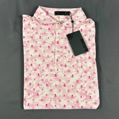 Camisa polo de golfe G/Fore G4 manga logotipo ícone mapeado estampa camuflada rosa média - Imagem 1 de 4
