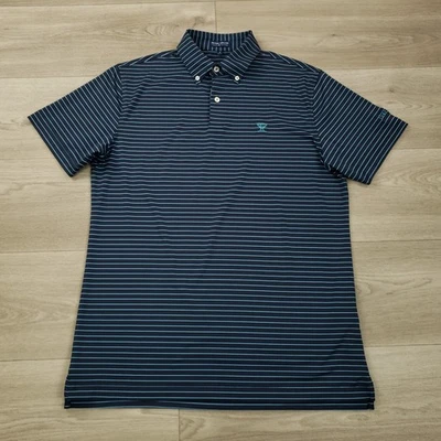 Camisa polo masculina Peter Millar Crown trabalhada tamanho médio botão azul stretch - Imagem 1 de 4