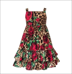 Auth Dolce Gabbana Leopard Rose Print Cotton Dress Girls Size 9-10 - Picture 1 of 14