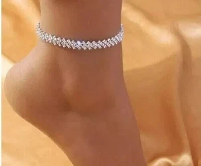 4CT Round Cut Lab Created Diamond Women's Anklet 14K White Gold Plated Silver - Image 1 of 3