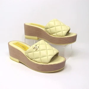Chanel 38 Interlocking CC Logo Wood Sandal Mule Quilted Yellow Leather - Picture 1 of 15