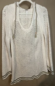 FREE PEOPLE Oversized Hooded V Neck Beachy Boho Crochet Sweater Women’s Small - Picture 1 of 6